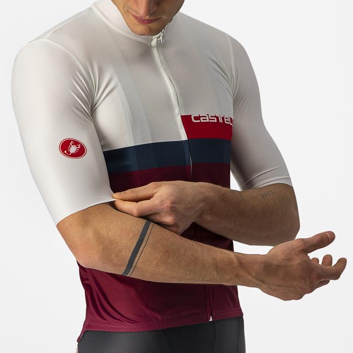 Maglia ciclismo A Blocco Jersey Ivory/Red-Blue-Bordeaux