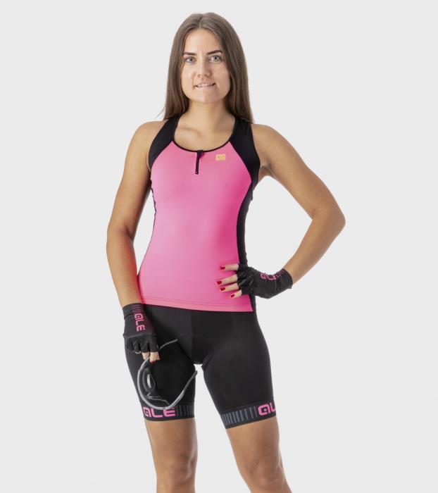 Pantaloncino ciclismo con bretelle da donna Solid Traguardo Black/Pink